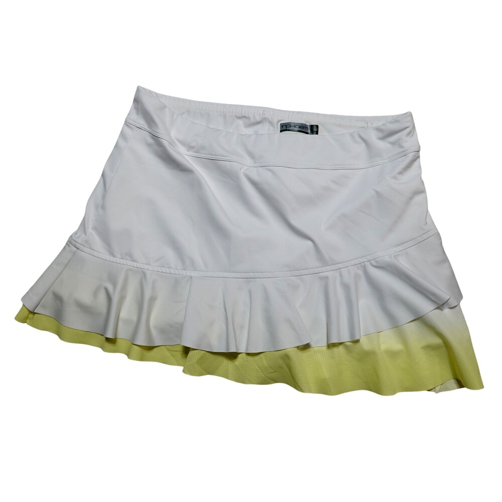 Inphorm Skort Womens Large White Yellow Ruffle Tennis Athletic Built In Shorts